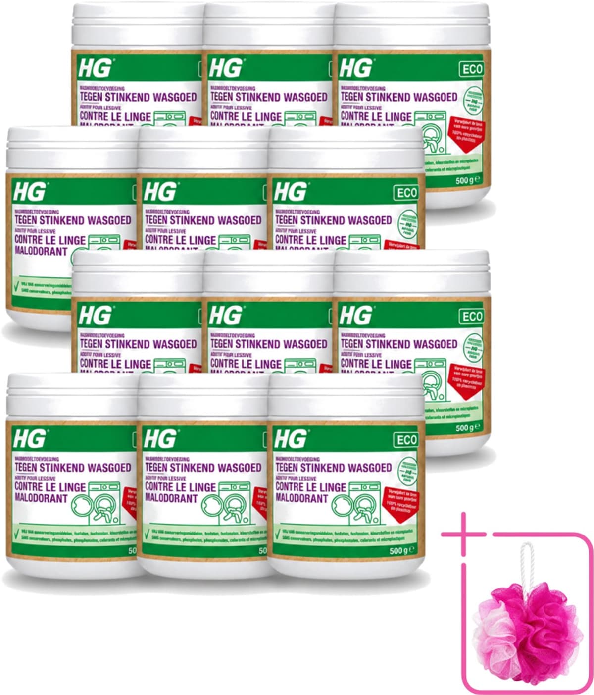 12 x HG ECO - Wasmiddeltoevoeging Tegen Stinkend Wasgoed - Effectieve Formule - 16 Wasbeurten - 500 g - Bulkverpakking - Wasmiddel - Douchemop - Stankmoleculen — afbeelding 1