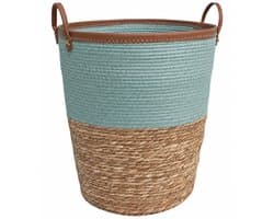 Lavandoux - Wasmand - Zeegras - Naturel en Blauw - S: Ø36 x H40 cm