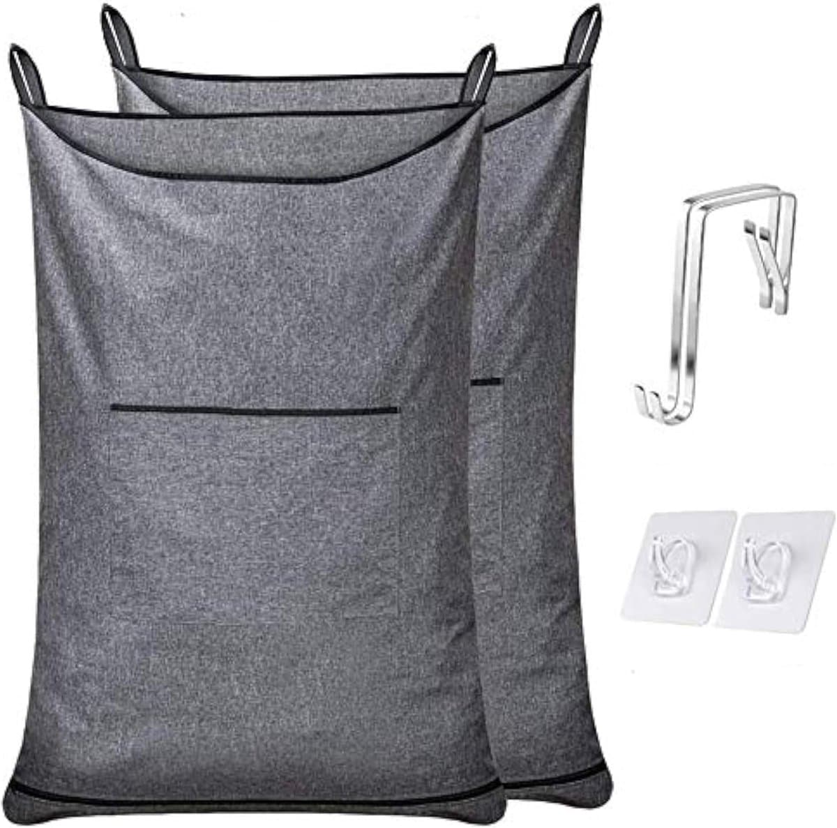 Wasmand, hangende wasmand met ophanghaken, ruimtebesparende badkamer boven de deur waszak (geliefd Heather Grey, 2 stuks) — afbeelding 1