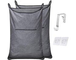 Wasmand, hangende wasmand met ophanghaken, ruimtebesparende badkamer boven de deur waszak (geliefd Heather Grey, 2 stuks)
