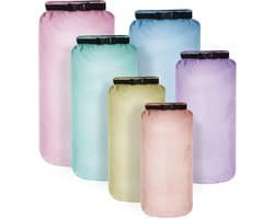 6 stuks waterdichte droogzakken, licht, luchtdicht, set van 20, 15, 10, 8, 5 en 3 l, met lange verstelbare schouderriem voor kajakken, Macaronkleur, 20 L, 15 L, 10 L, 8 L, 5 L, 3 L, /