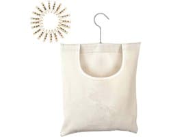 Wasknijpertas - Wasknijperhouder Zak - Wasknijpers Opbergen - 360 Graden Draaibare Haak - 32 x 27 cm - Beige