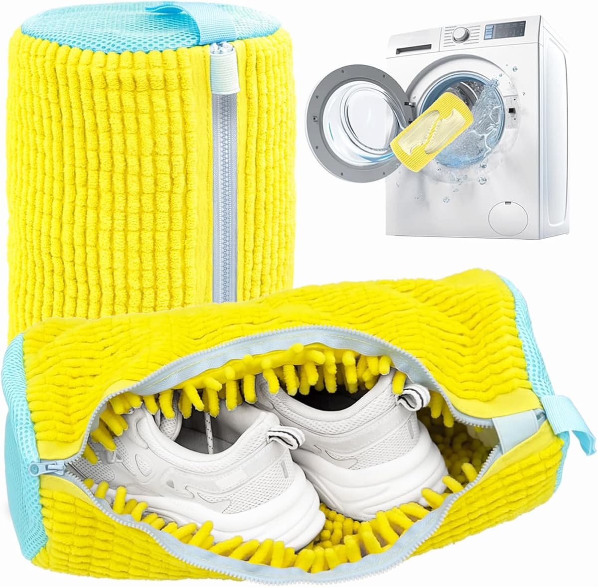 2-delige schoenwaszakken - Speciale waszakken voor schoenen – Herbruikbaar – Voering van microvezel – Geschikt voor wasmachine en droger – Geschikt voor de meeste schoenen – Geel – 39 x 20 cm — afbeelding 1