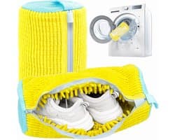 2-delige schoenwaszakken - Speciale waszakken voor schoenen – Herbruikbaar – Voering van microvezel – Geschikt voor wasmachine en droger – Geschikt voor de meeste schoenen – Geel – 39 x 20 cm
