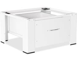 Wasmachine-onderstel met lade tot 150 kg, wasmachineverhoging met lade, wasmachineonderkast sokkel max. stalen voetstuk 62,5 x 54,5 x 32,5 cm, wit