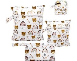 3 stuks natte kostuumhouder, Wet Bag luiers wasbaar, luiertas droog en nat (met ritssluiting) geschikt voor reizen, Wit, Maten klein, medium en groot