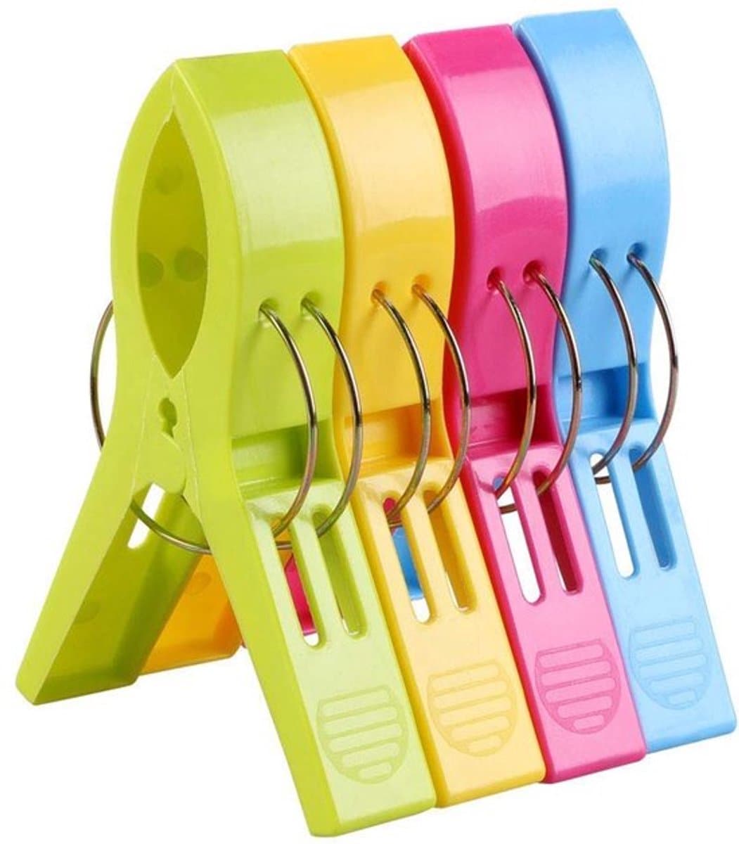 Strandhanddoekclips - Grote Wasknijpers - Antislip Ontwerp - Felgekleurde Plastic - Voor Ligbedden en Wasgoed - 4 Stuks — afbeelding 1
