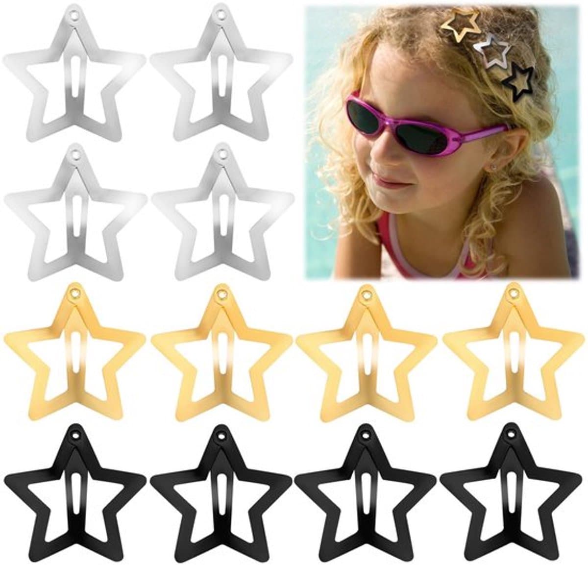 Snap Haar Clips - Sterren Haaraccessoires - 12 Stuks - Zilver/Goud/Zwart - Geschikt voor Kinderen en Vrouwen - Non-Slip — afbeelding 1