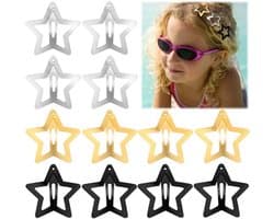 Snap Haar Clips - Sterren Haaraccessoires - 12 Stuks - Zilver/Goud/Zwart - Geschikt voor Kinderen en Vrouwen - Non-Slip