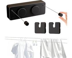 Uittrekbare Waslijn - Wandwaslijn Dubbel - Was Drogen - Voorkomt Doorhangen - 4.2 Meter - Zwart