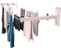 Wandwaslijn - Wasrek Buiten - Kleding Drogen - 6 Roestvrij Staal Katrollen - 45 cm - Wit