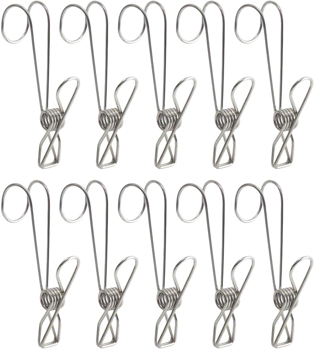 Wasknijpers met haken - Kledingclips - Kleding Drogen - Roestvrij staal - 10 stuks - Zilverkleurig — afbeelding 1