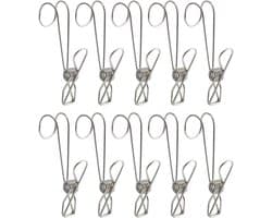 Wasknijpers met haken - Kledingclips - Kleding Drogen - Roestvrij staal - 10 stuks - Zilverkleurig