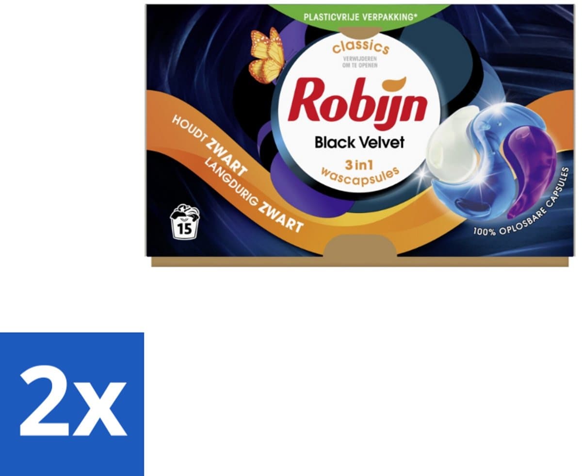 2 x Robijn - 3-in-1 Black Velvet - Wascapsules - 15 Wasbeurten - Zwarte Was - Wascapsules - Wasmiddel - Wasverzorging - Wasparfum — afbeelding 1
