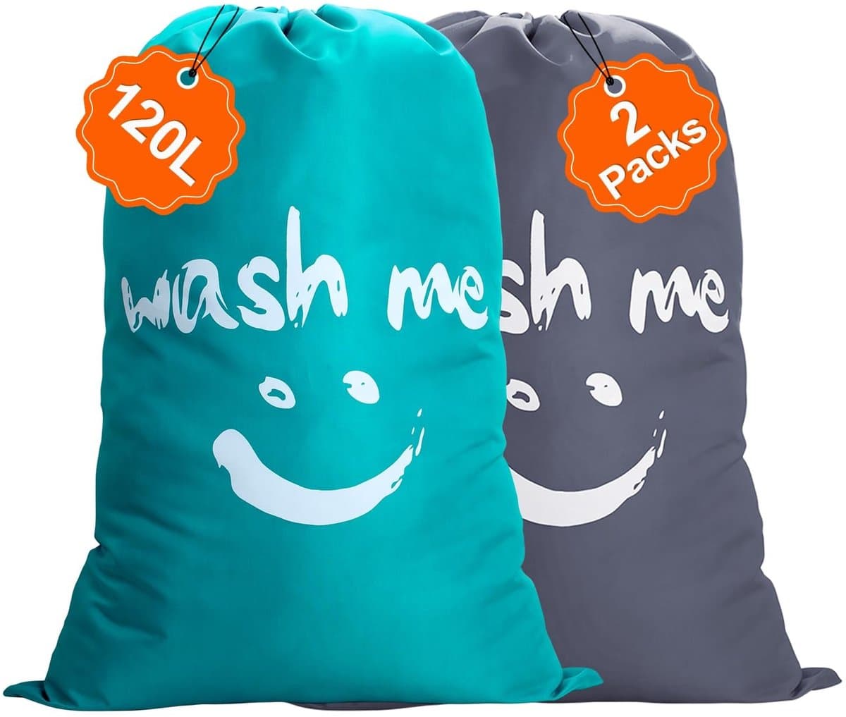 Dailygoods- Waszakken Set van 2 - 120 Liter - Vuilafstotend - Stofdicht - Opvouwbaar - Lichtgewicht - Trekkoordsluiting - Opbergtas — afbeelding 1