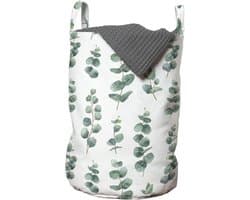 Eucalyptus waszak, aquarel zoals bladeren, wasmand met handgrepen, koordsluiting, voor wasserette, 33 cm breed x 49 cm hoog, lauriergroen wit