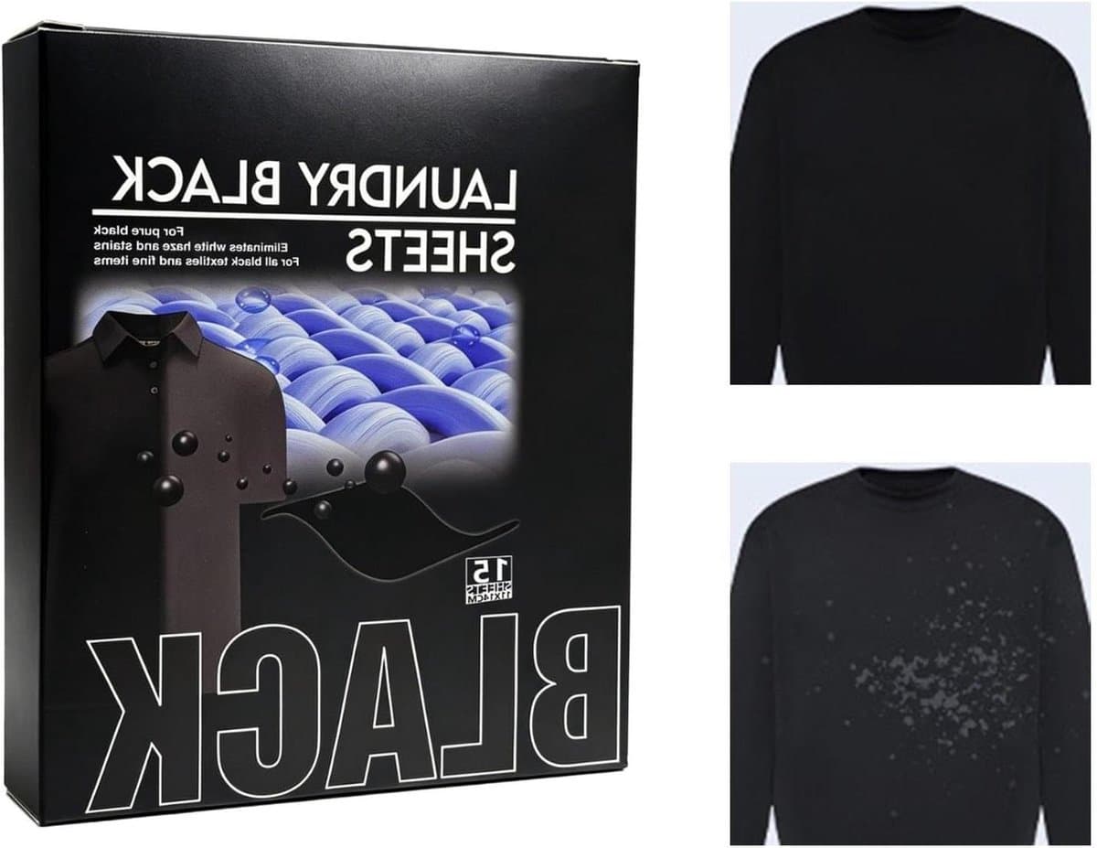 Textielverf Vellen - Kleurherstel Bladen - Kleding Opfrissen - Universele Wasmachine Geschikt - 15 Stuks - Zwart — afbeelding 1