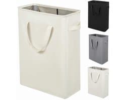 SnelShoppen - Smalle Opvouwbare Wasmand 45L met Handgrepen - Beige, Perfect voor Compacte Ruimtes, Slaapkamers en Studentenhuizen