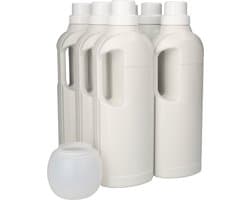 6 x Gerecyclede Ovale Fles 1000ml met Doseerdop & Wasbol- Gerecycled HDPE Kunststof - Onbreekbaar - ca. 70% minder Co2 uitstoot door gerecycled materiaal - 6 stuks — afbeelding 1