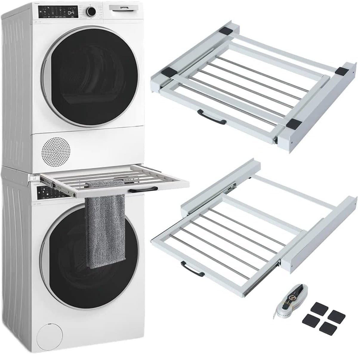 Universele Wasmachine en Droger Aansluitset met Verwijderbare Droogrek en Veiligheidsaccessoires — afbeelding 1