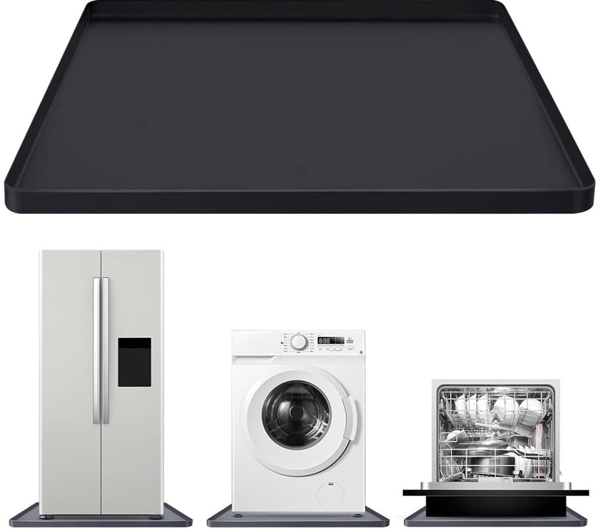 Wasmachinemat van 60 x 60 cm, waterdicht en krasbestendig, met opstaande randen, geschikt voor huishoudelijk gebruik en opslag. — afbeelding 1