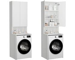 Hoge Kast voor Wasmachine en Wasdroger - Wit - 210 x 65 x 50/25 cm
