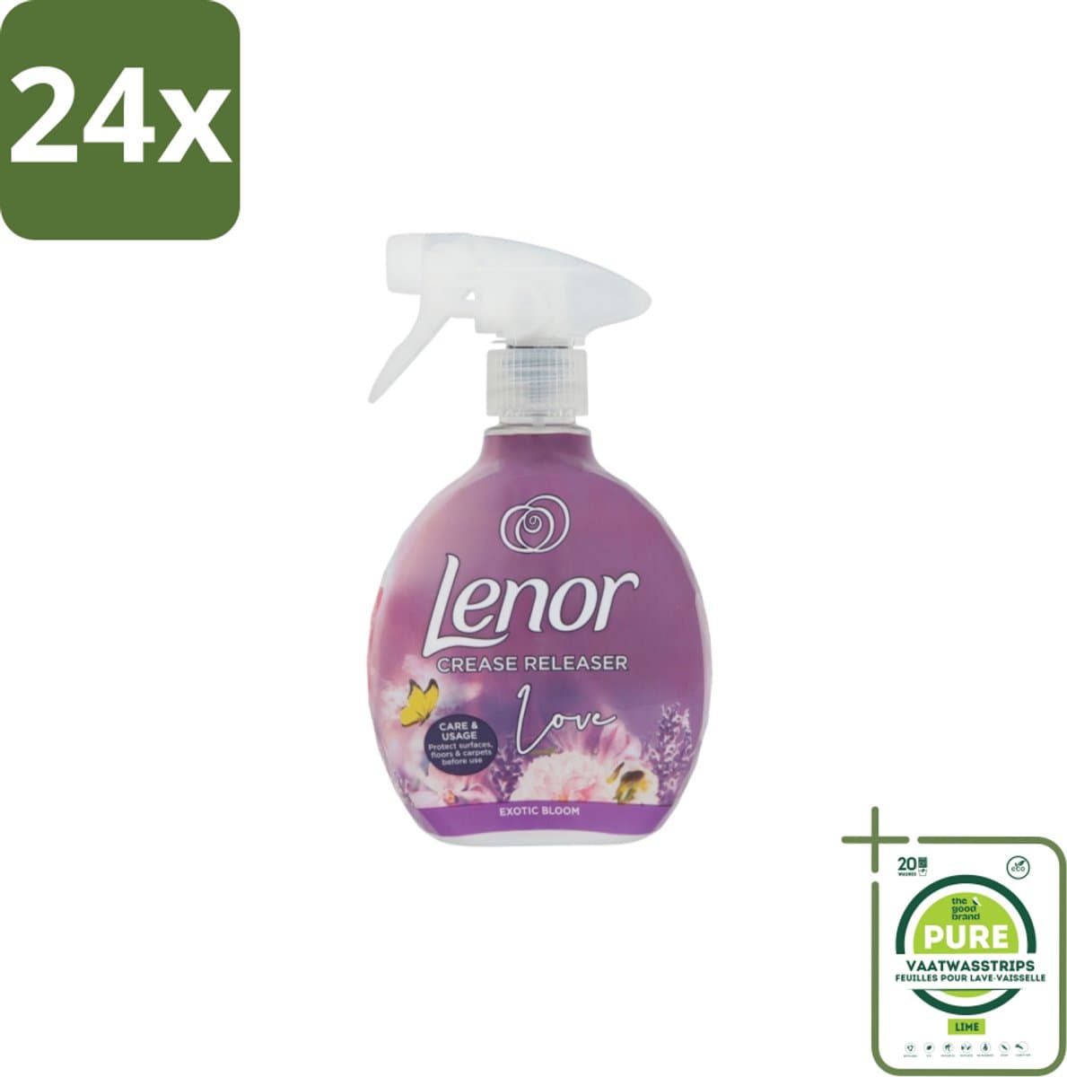 Lenor – Crease Releaser Spray – Love Exotic Bloom – Kreukverwijderaar & Textielverfrisser – 500 ml - Voordeelverpakking - 24 stuks - Kreukverwijderaar - Textielverfrisser — afbeelding 1