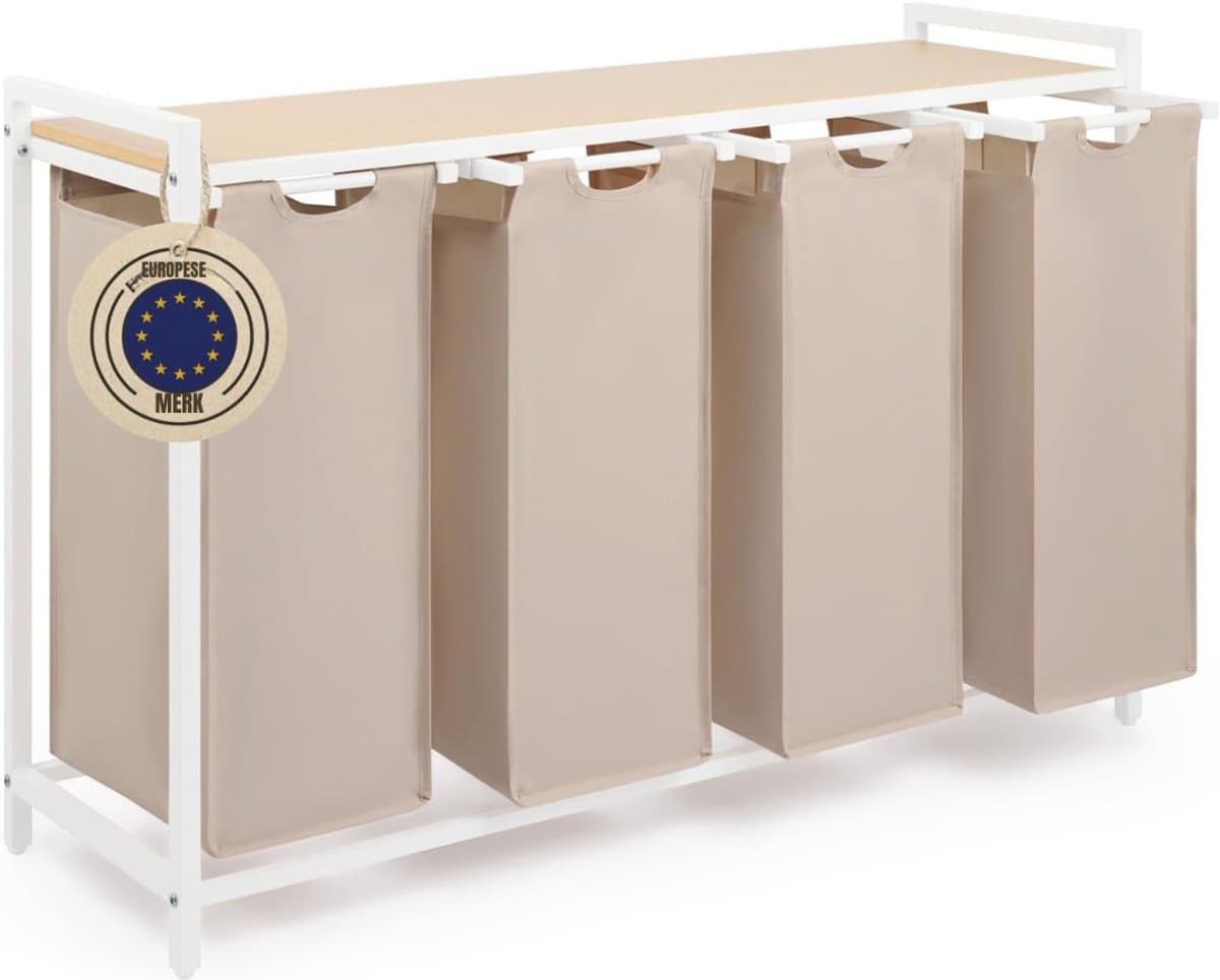 Florixa® Wasmand 4 Vakken - Wasmand - Wassorteerder - Crème- 111cm x 36cm x 73cm — afbeelding 1