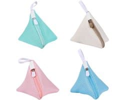 Set van 4 Mini Triangle Waszakken - Kleine Mesh Tassen voor Wasmachine met Rits en Ophanglus voor Ondergoed, Sokken en Delicate Kleding (4 Kleuren)