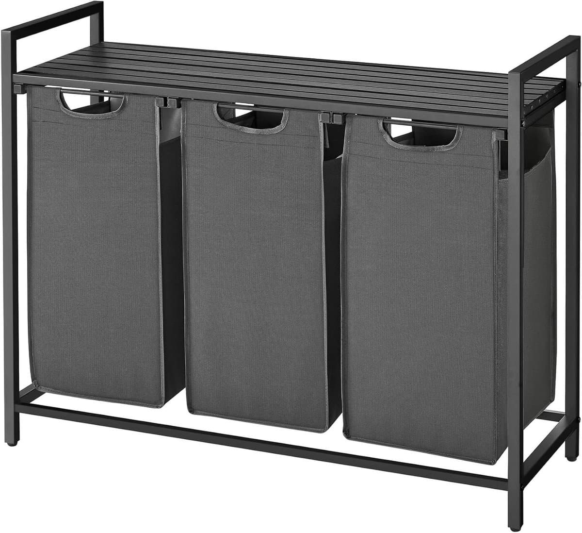 VASAGLE Laundry Basket 3 Compartments, Laundry Collector with Shelf, Laundry Box, Oxford Fabric Removable Metal Frame, 3 x 38 L, 92.5 x 33 x 72 cm, Black-Grey BLH301G01 — afbeelding 1