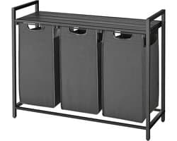 VASAGLE Laundry Basket 3 Compartments, Laundry Collector with Shelf, Laundry Box, Oxford Fabric Removable Metal Frame, 3 x 38 L, 92.5 x 33 x 72 cm, Black-Grey BLH301G01