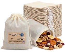 Katoenen Mousseline Zakken - Stoffen Tasjes Trekkoord Zakjes - Hobby en Knutselen - 100% Maagdelijk Katoen - 100 stuks - Natuurlijk