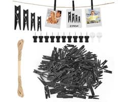 Houten Clips - Mini Klemmen - Foto's Ophangen - Natuurlijk Hout - 140 Stuks - Zwart
