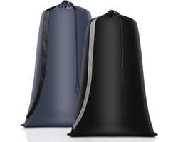 2 Stuks - Grote Waszakken - 100 x 70 cm - Opvouwbare Reiswaszak - Met Trekkoord - Opbergzak voor Vuile Wasgoed - Polyester - Praktische Opbergzak voor Vuile Wasgoed - Geschikt voor Reis, Slaapzalen en Thuis - Zwart, Grijs — afbeelding 1
