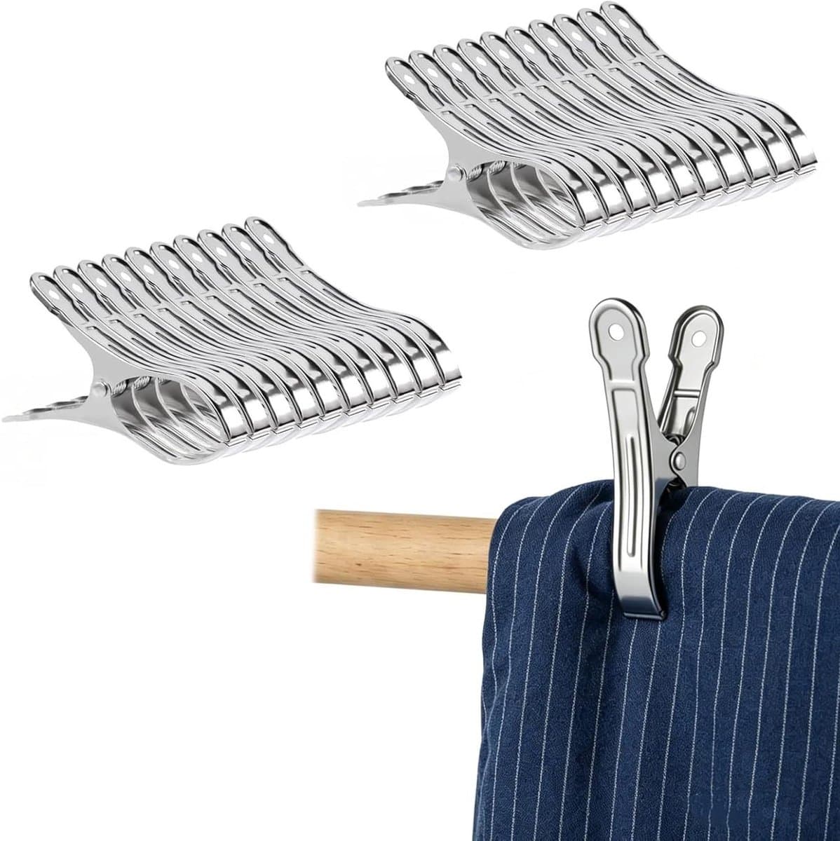 Wasknijpers Roestvrij Staal - Grote Klemmen - Kleding Ophangen - Windbestendig Antislip - 20 Stuks 9 cm - Zilverkleurig — afbeelding 1