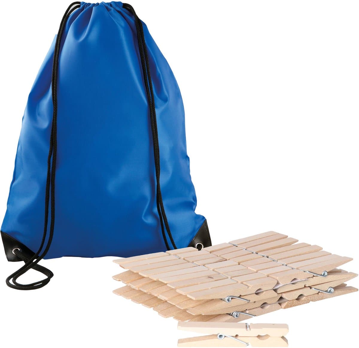 Sorbo Wasknijpers Voordeelzak - met 180x houten wasknijpers - In tasje met hengsels - blauw - was ophangen — afbeelding 1