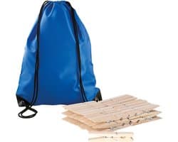 Sorbo Wasknijpers Voordeelzak - met 180x houten wasknijpers - In tasje met hengsels - blauw - was ophangen