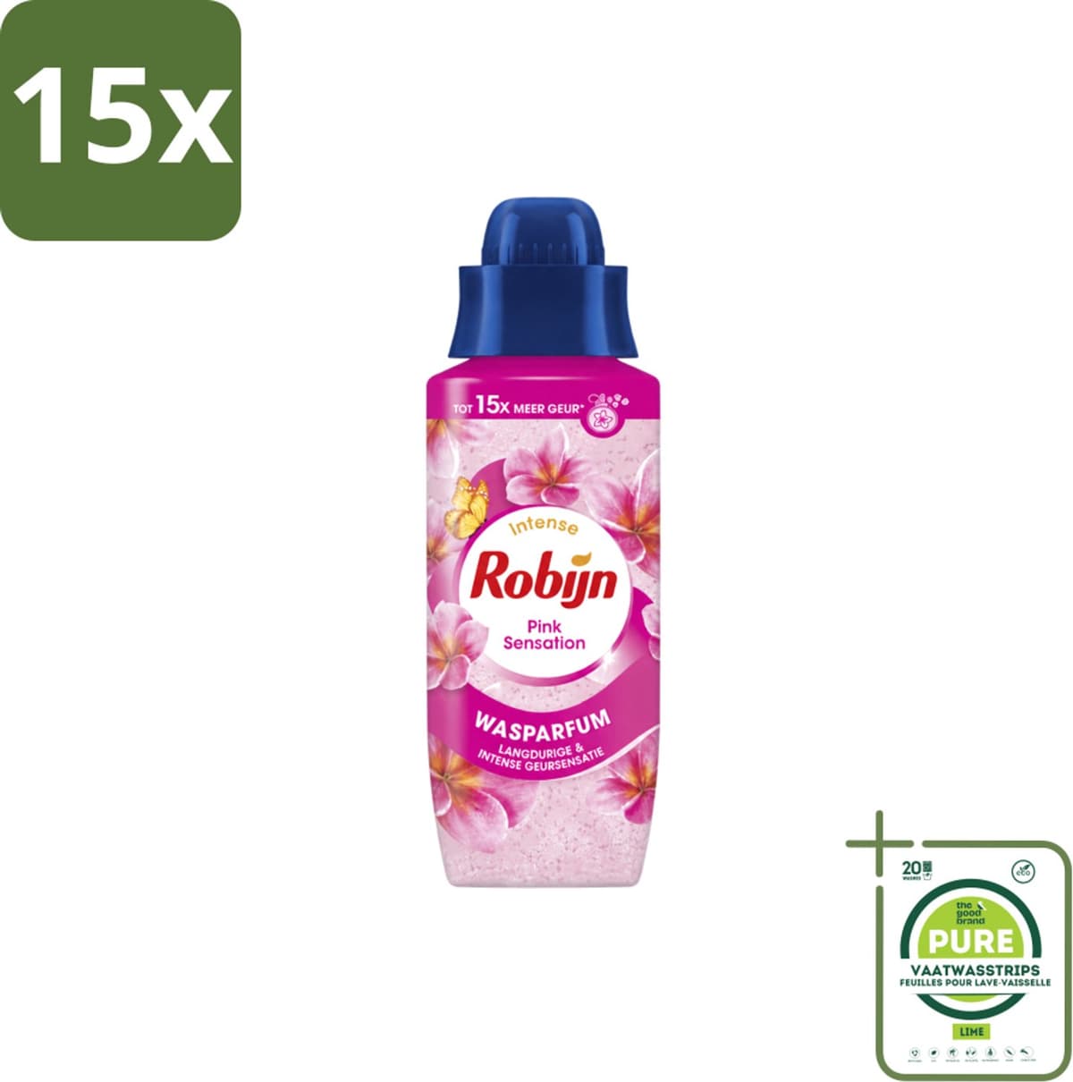 15 x Robijn – Wasparfum – Intense Pink Sensation – 342 ml - Grootverpakking - Vaatwasstrips - Wasparfum - Wasgeur - Geurboost - Wasmiddel - Wasgeur Intensief — afbeelding 1