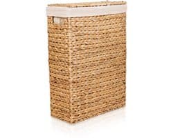 Wasmand met deksel - Smalle mand - Opbergen van wasgoed - Gevlochten waterhyacint - 27 liter - Natuurlijk