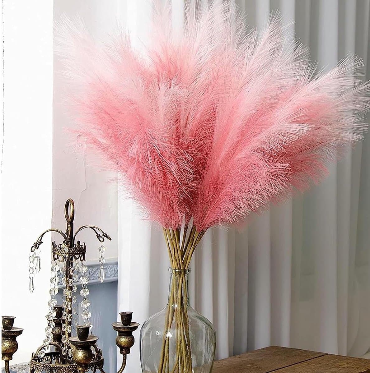 30 stuks Pampasgras, kleurverloop helder rood, droogbloemen boeket, 55 cm, gedroogd voor bloemen, thuisdecoratie — afbeelding 1