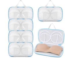 Set van 6 waszakjes Geschikt voor bh's, opbergzakjes Geschikt voor lingerie en bh's, met ritssluiting, blauwe bies, polyester mesh bh-hoesjes, machinewasbaar, Geschikt voor cupmaat A.