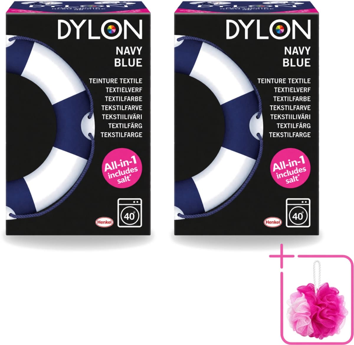 2 x Dylon - Textielverf - Navy Blue - All-in-One - Inclusief Zout - 350g - Bulkverpakking - Textielverf - Douchemop - Kleding verven — afbeelding 1