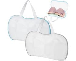 Set van 2 Waszakken voor Bh's en Ondergoed - Net voor Wasmachine 30 x 15 cm, Bescherming voor Gevoelige Kleding, Wasbescherming en Ondergoedverzorging, Grijs en Blauw