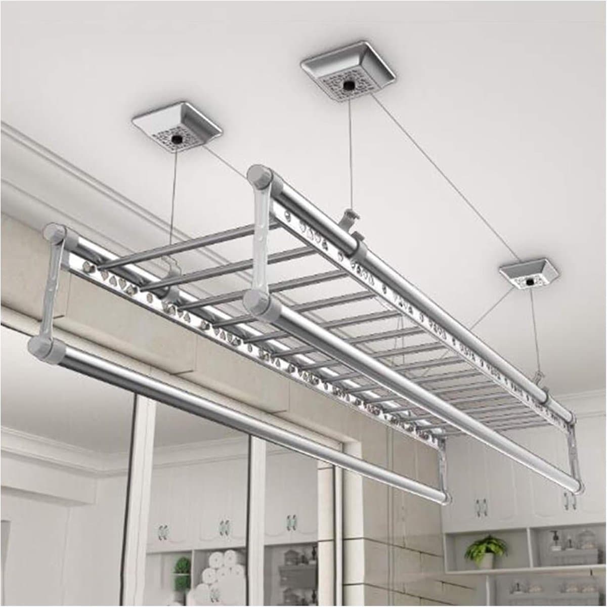 Plafond Droger - Waslijn Katrol - Kleding Drogen - Ruimtebesparend Ontwerp - 150 cm - Zilver — afbeelding 1