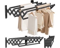 Dailygoods- Wanddroogrek roestvrij staal - Uittrekbaar 42-80 cm - Draagvermogen 26 kg - Zeven droogstangen - Ideaal voor binnen/buiten - Wasdroogrek