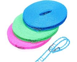 Kledinglijn Set - Waslijn Buiten - Kamperen en Reizen - Met Metalen Haken - 3 Rollen - Assorti
