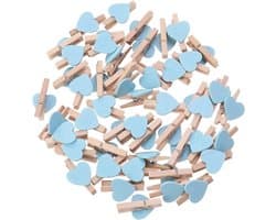 Mini Houten Clips - Was Knijpers Hartjes - Decoratie Foto's - Liefdevol Design - 50 Stuks - Blauw