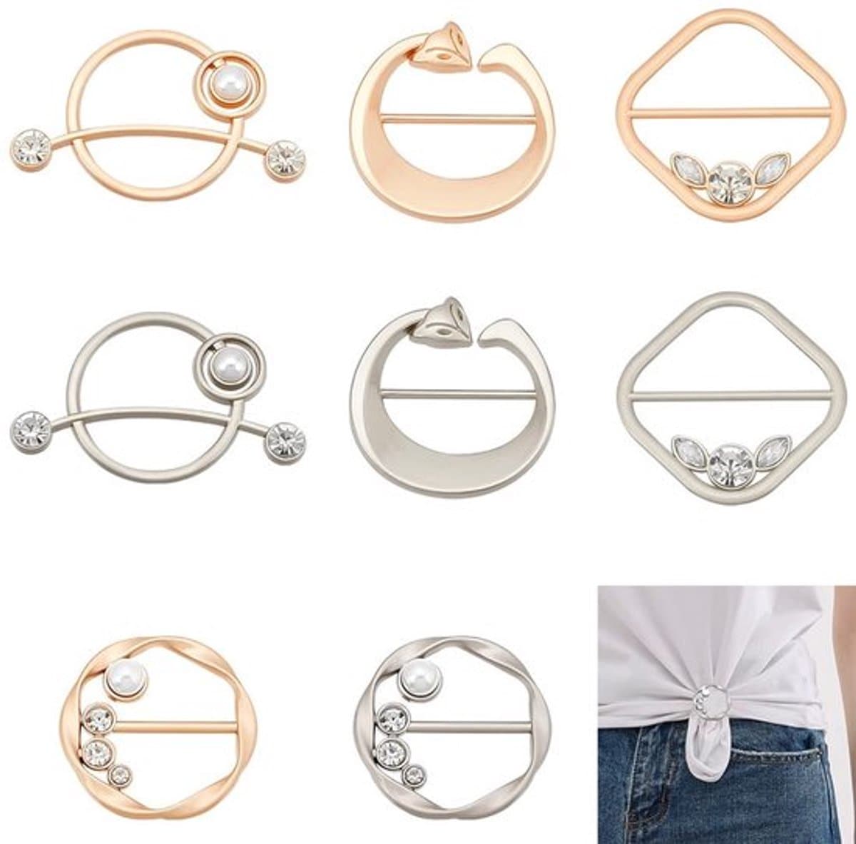 T-shirt-clips - Kledingklemmen - Elegante parels - Gemengde kleuren - Decoratieve clips - Voor sjaals en kleding - 8 stuks — afbeelding 1