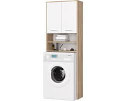 Wasmachinekast - Badkamerkast Ombouw - Ruimte Organiseren - Met 2 Deuren - 64 x 180 x 30 cm - Wit