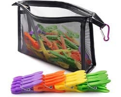 Kledingknijpers met Mand, Plastic Klammer met Tas voor Kledingknijpers, Ideaal voor Was, Foto's en Papieren